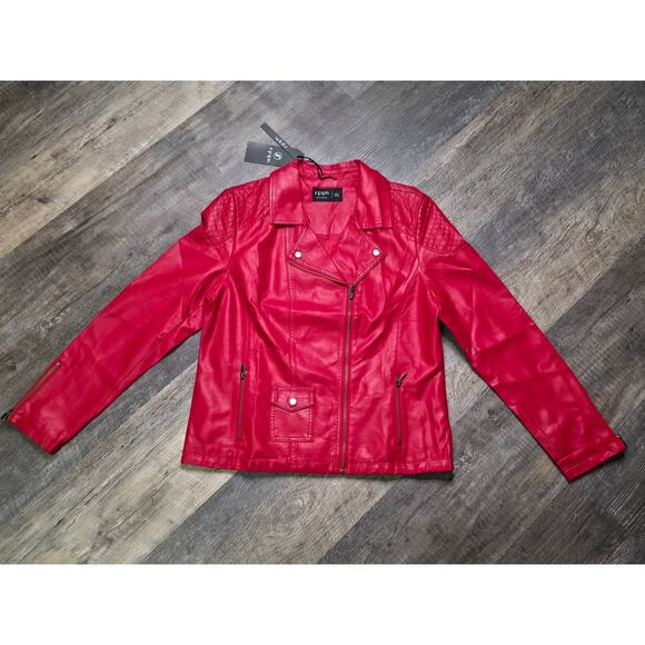 SPYM Jackets & Blazers - SPYM Faux Leather Moto Biker Jacket Red Quilted Zip NWT XL